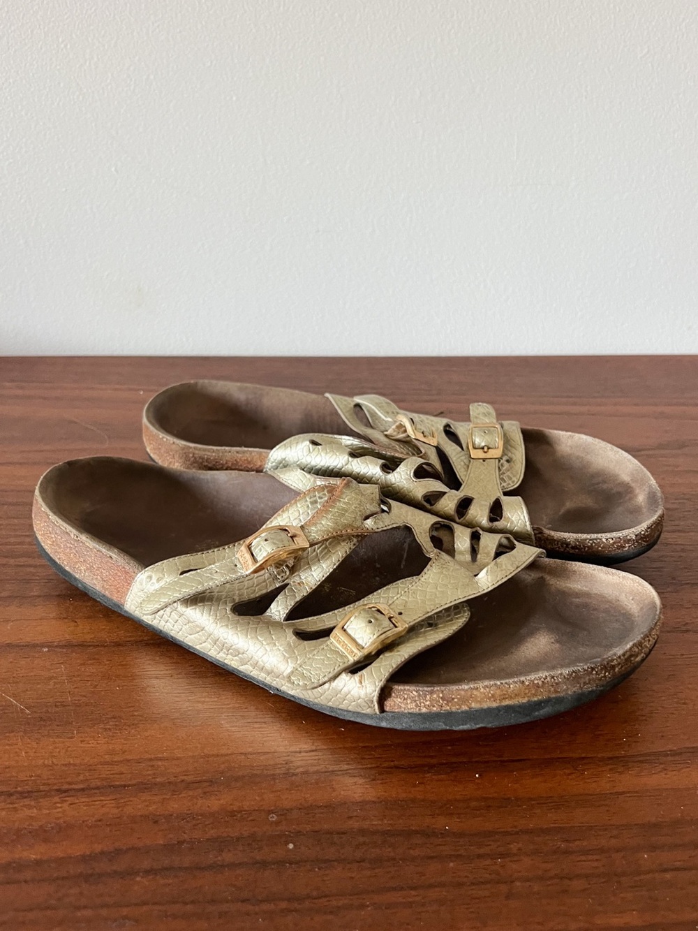Tatami by Birkenstock Women's Slide Sandals Gold Snakeskin Print Size 39 EU